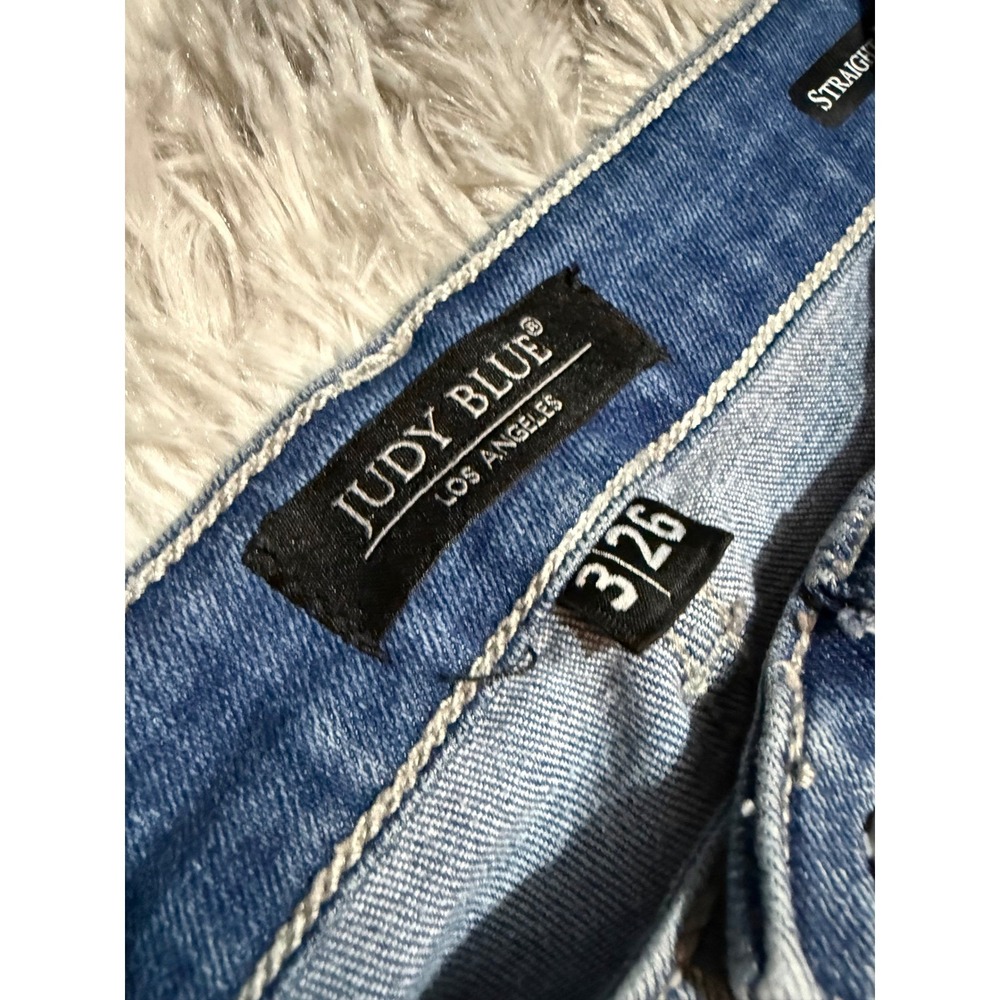 JUDY BLUE LOS ANGELES Womens Straight Fit Jeans Distressed Frayed Hem Size 3 26 - Picture 4 of 7